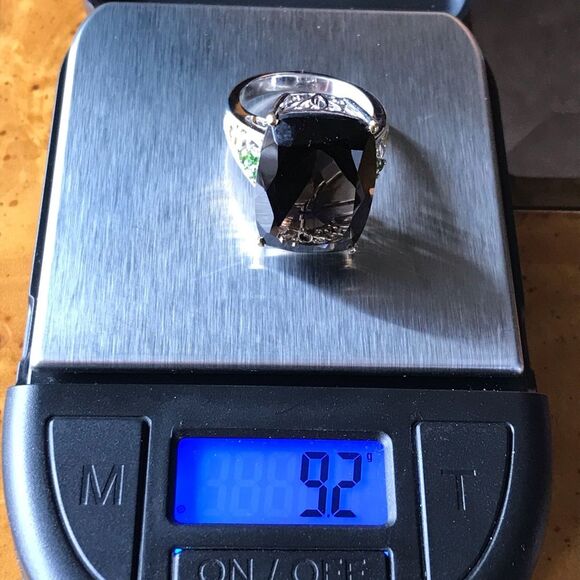 Genuine Smoky Quartz Chrome Diopside Sterling Silver Cocktail Ring Size 8 - Picture 2 of 8